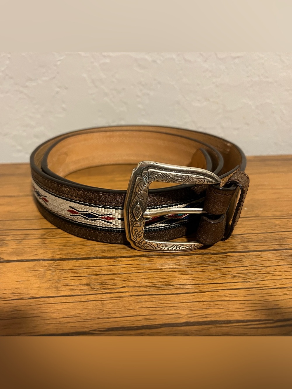 3D Brand Genuine Leather Western Style Embroidered Belt Size 40 Silver Buckle - Picture 2 of 9